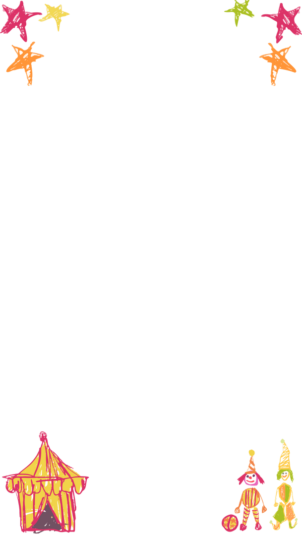 Transparent Carnival Border with Clowns and Tent, Whimsical Celebration