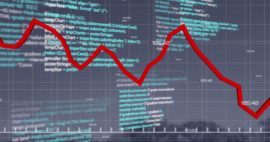 Financial Data Visualization with Red Downtrend Line in Virtual Environment
