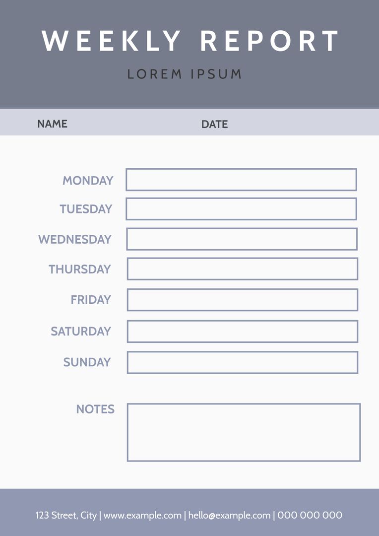 Clean Weekly Report Template for Organizing Schedules and Notes - Download Free Stock Templates Pikwizard.com