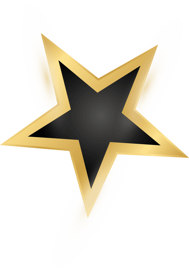 Elegant Gold Star with Black Center on Transparent Background