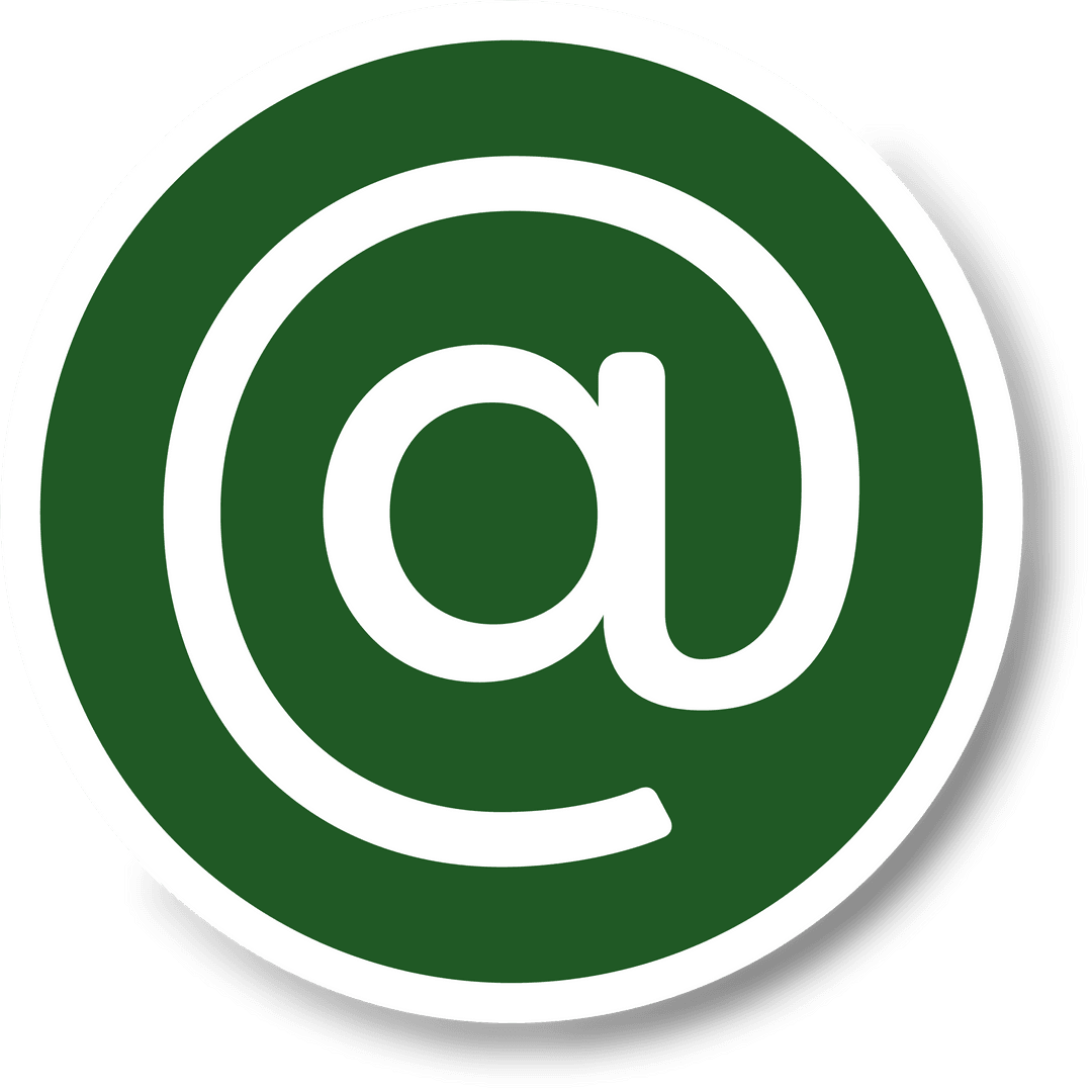 White At Symbol in Green Circle on Transparent Background