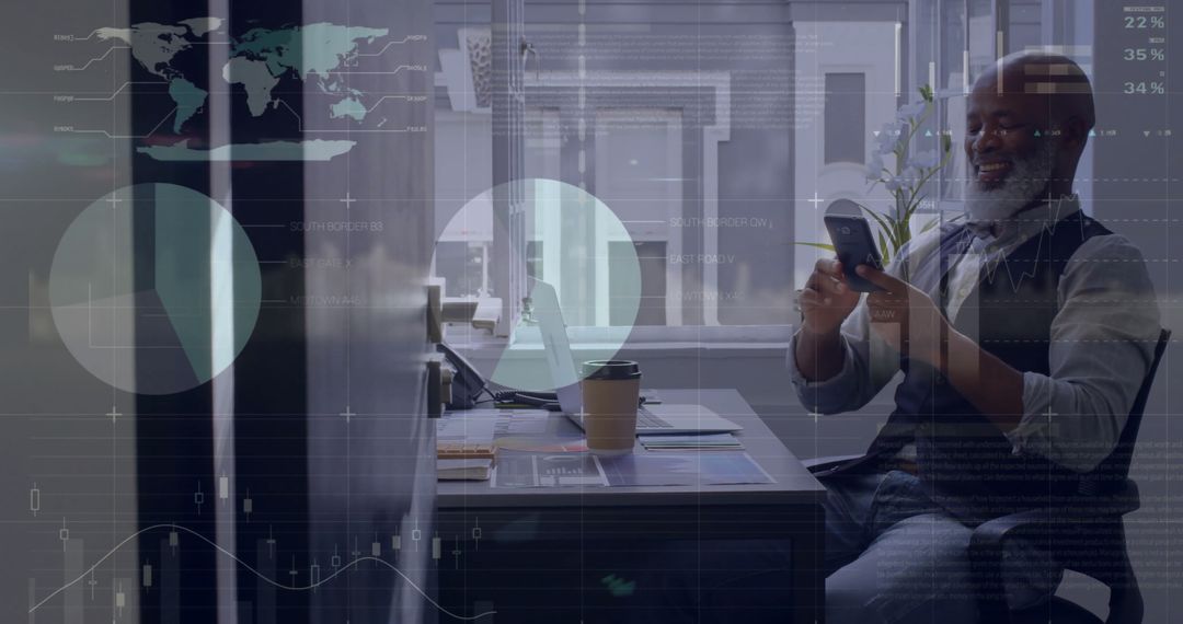 Businessman Utilizing Smartphone for Financial Data Analysis