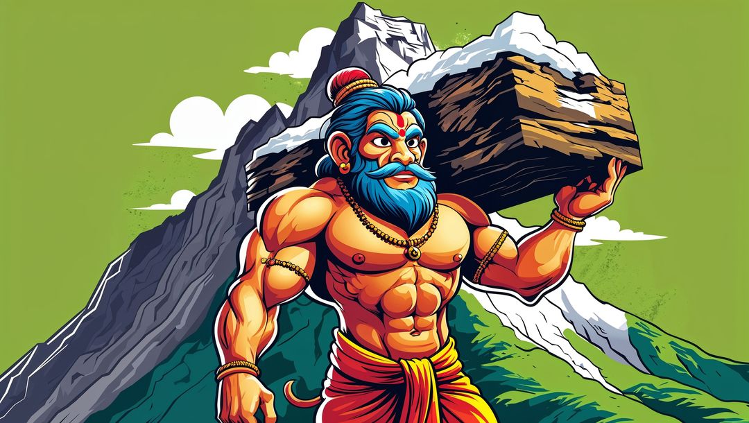 Mythic Giant Displaying Strength with Snowy Mountain