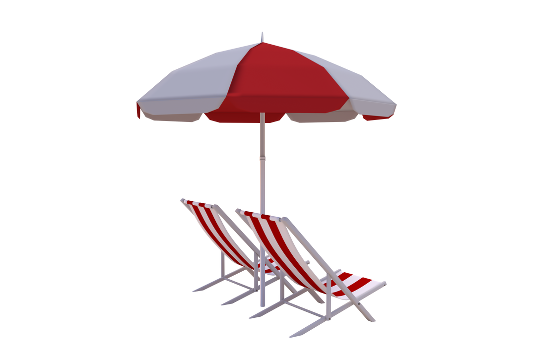 Red and White Beach Umbrella with Sunbeds on Transparent Background - Download Free Stock Images Pikwizard.com