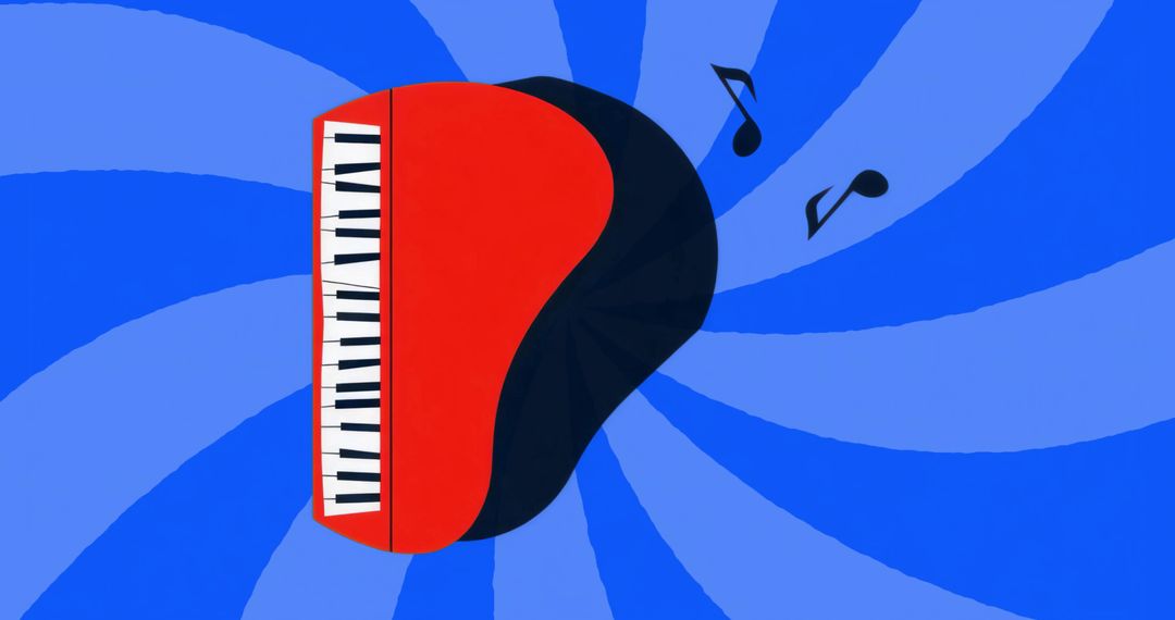 Abstract Red Piano on Blue Swirl Background