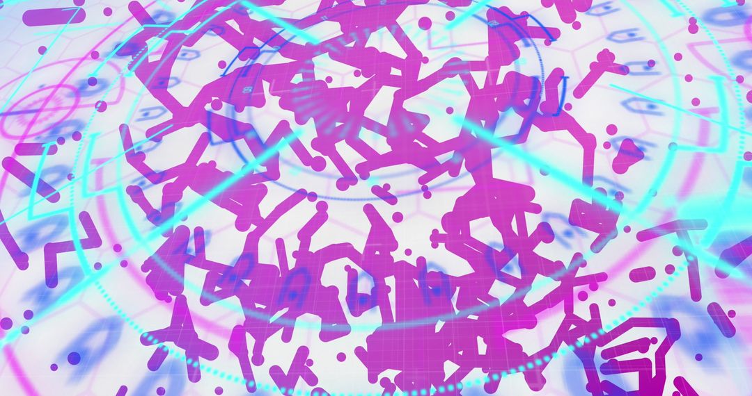 Abstract Digital Connections with Neon Pink and Blue Grid Design