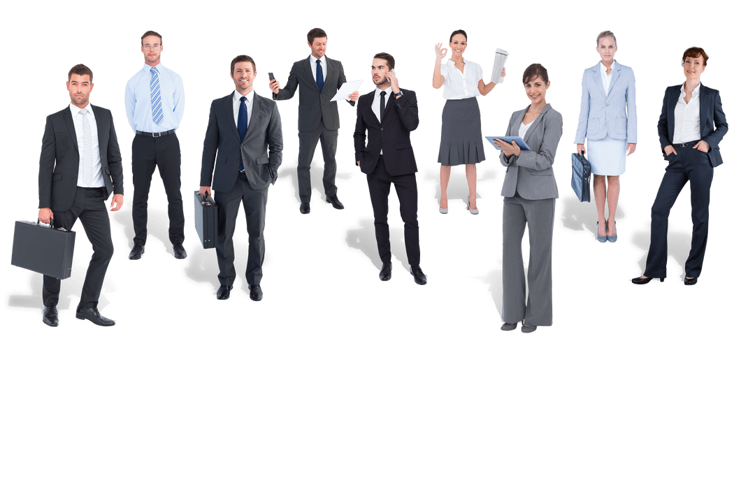 Caucasian Business Professionals on Transparent Background Using Technology