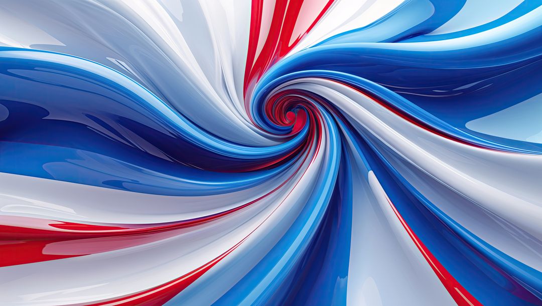 Vibrant Swirling Red, white, Blue Ribbons Converging in Vortex