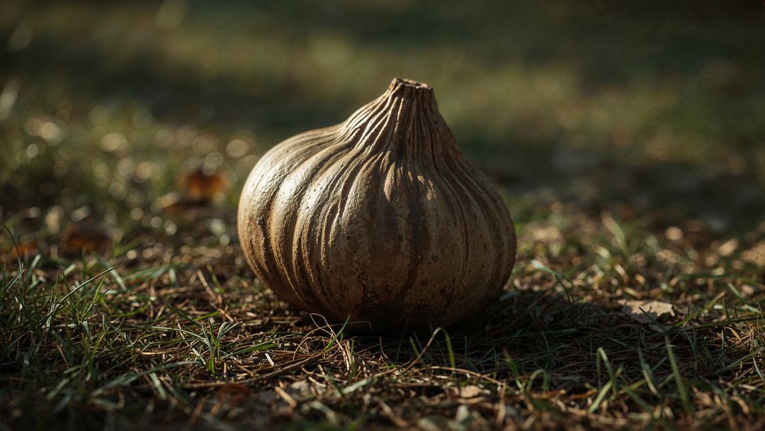 Rustic Garlic Bulb on Sunlit Forest Floor