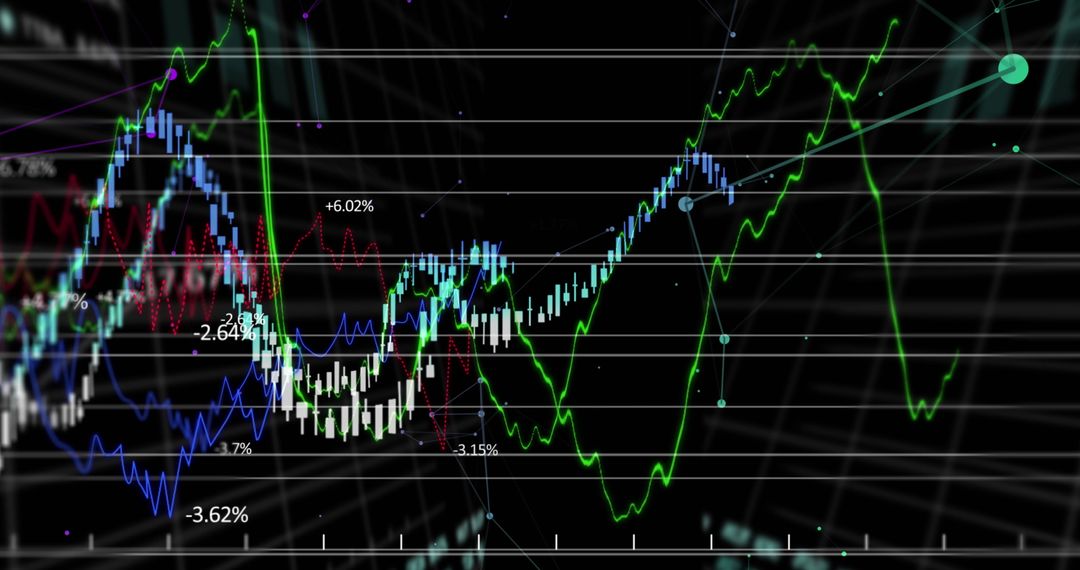 Dynamic Financial Data Trends with Fluctuating Graphs and Charts