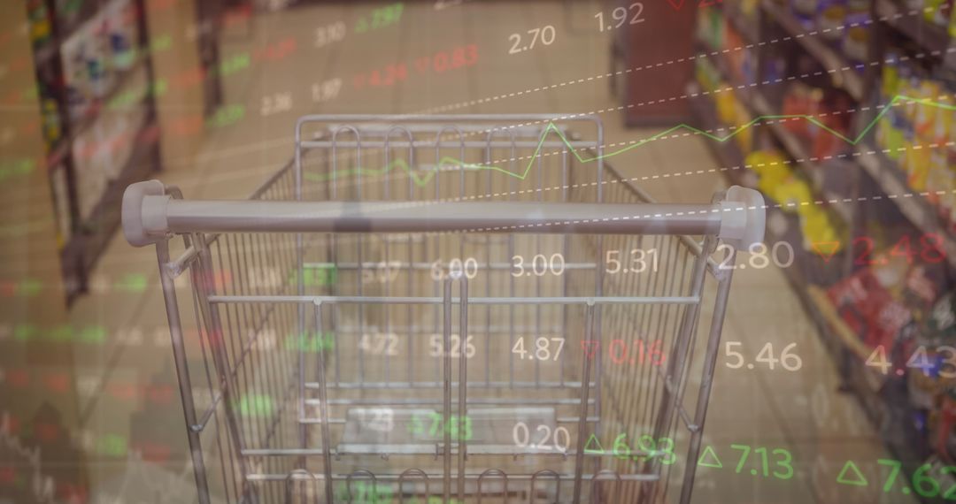 Financial Data Overlay with Shopping Cart in Supermarket