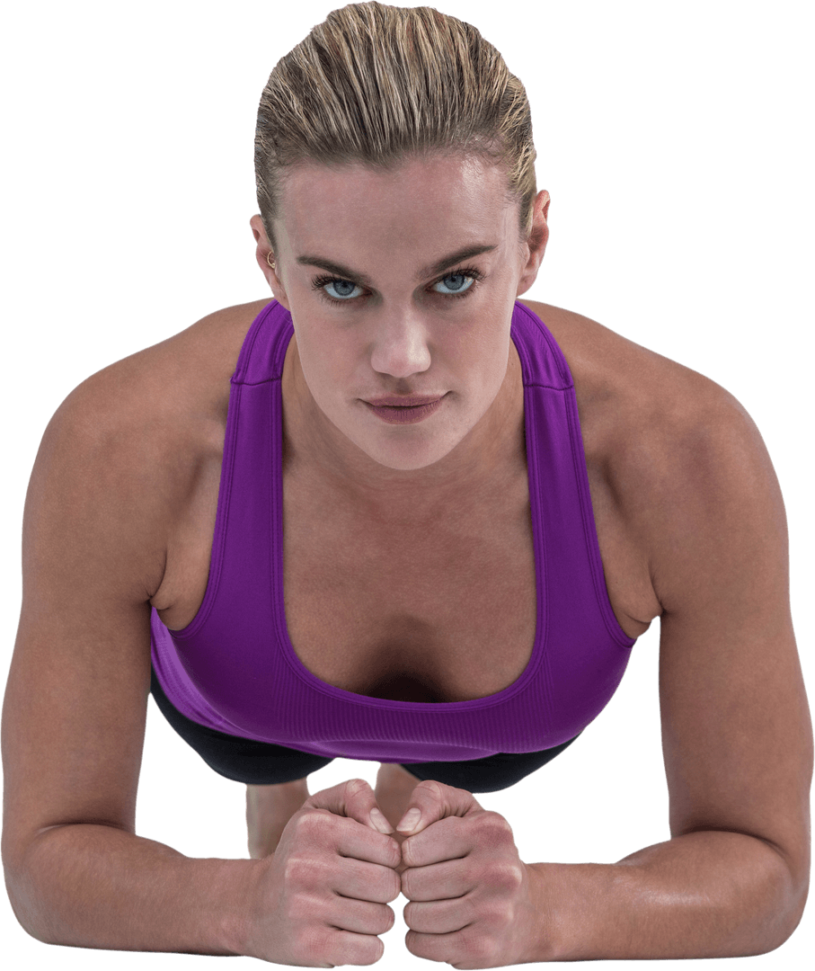 Determined Athlete in Transparent Background Concentrate Planking Pose