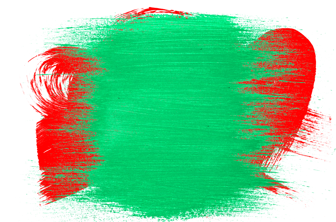 Abstract Red and Green Shapes with Textured Brush Strokes on Transparent Background