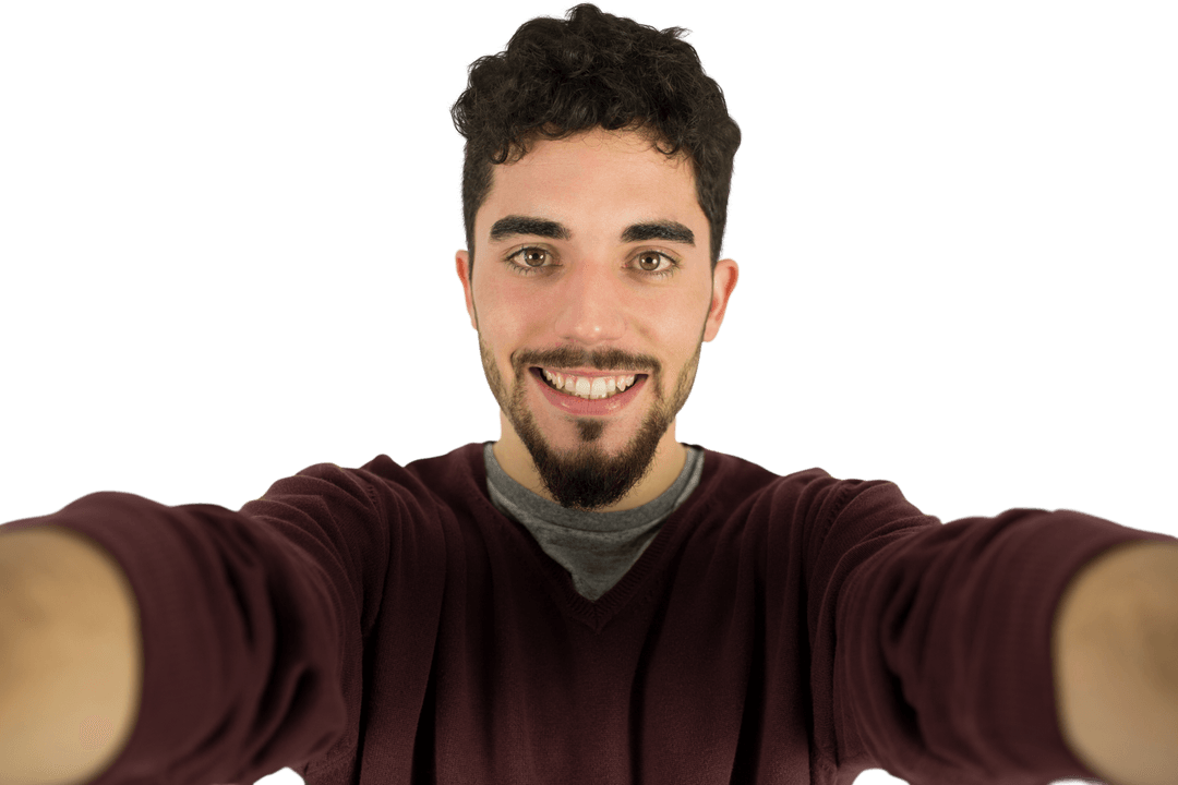 Smiling Young Man Taking a Selfie With Transparent Background