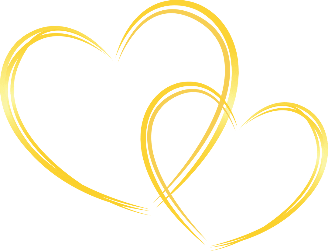 Romantic Linked Yellow Heart Design on Transparent Background