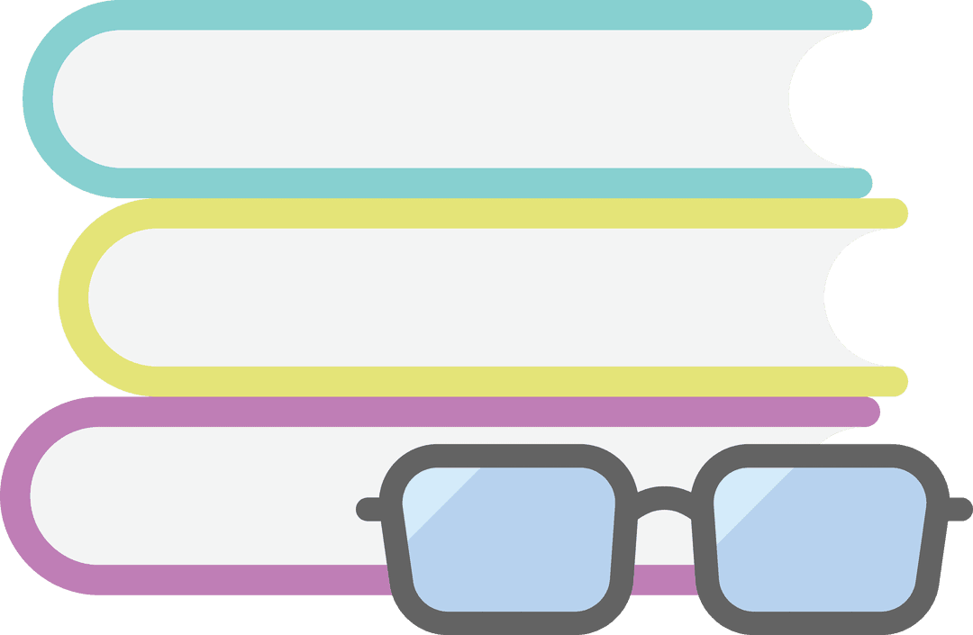Transparent Illustration of Books Stack and Glasses for Learning Concept