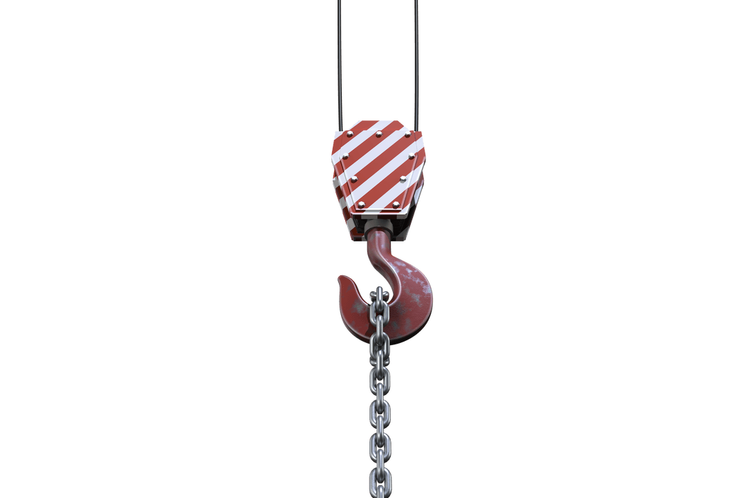 Transparent Crane Lifting Hook on Chains Isolated on White Background