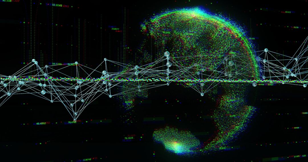 Futuristic Digital Network with Pixelated Globe in Virtual Space
