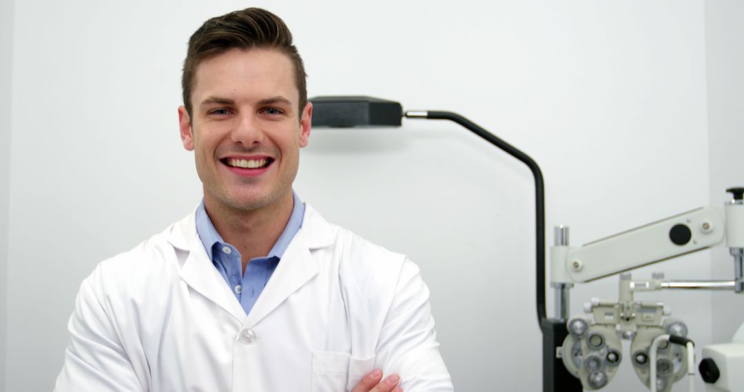 Confident Male Optometrist Smiling in Examination Room - Free Images, Stock Photos and Pictures on Pikwizard.com