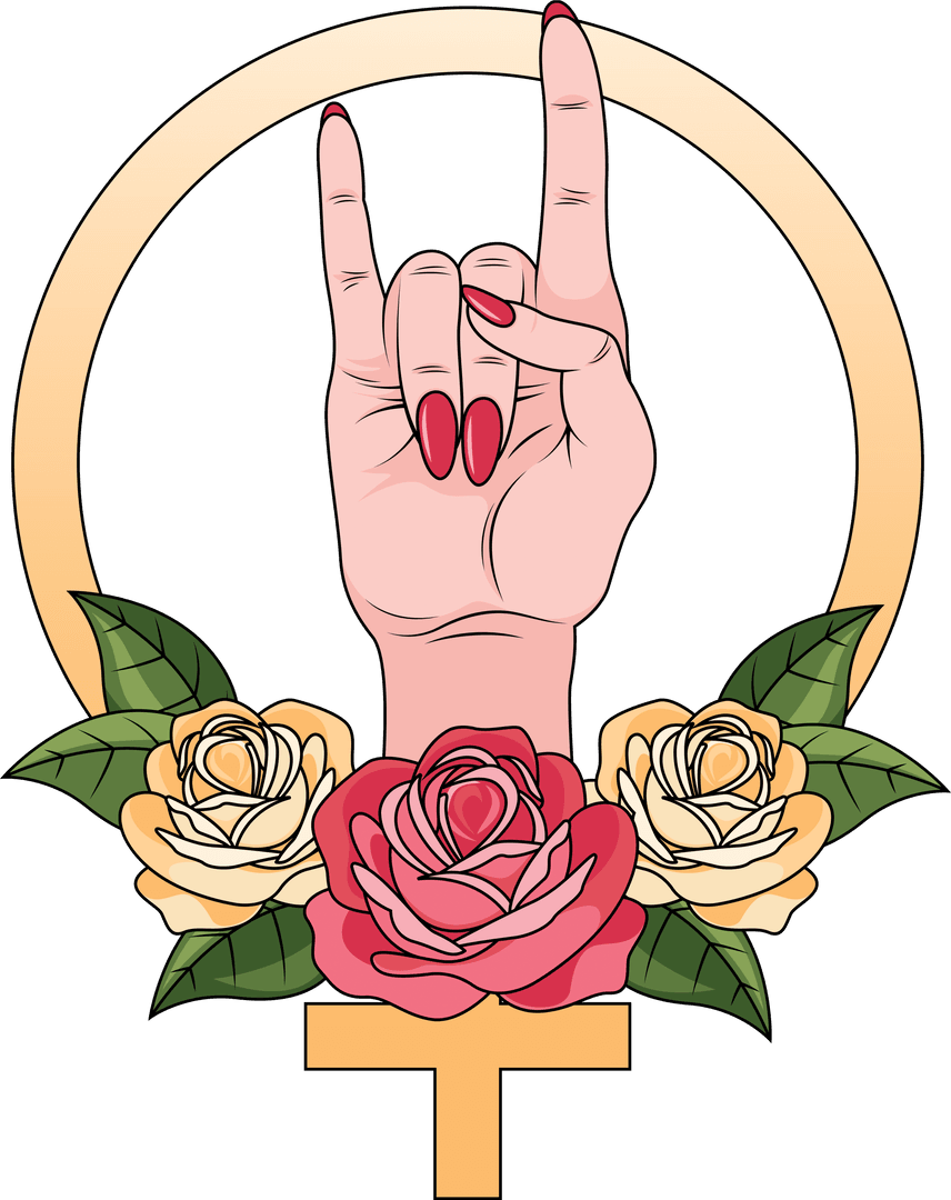 Rock Gesture Hand with Floral Elements on Transparent Background