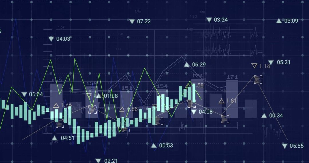 Financial Data Analysis with Graphs and Charts on Dark Background