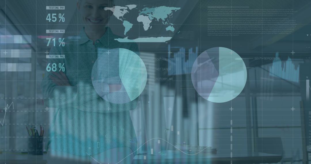 Businesswoman Analyzing Global Data with Digital Interface