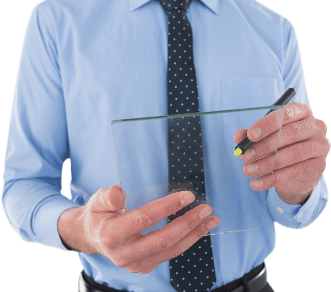Businessman Using Transparent Virtual Touchscreen Interface