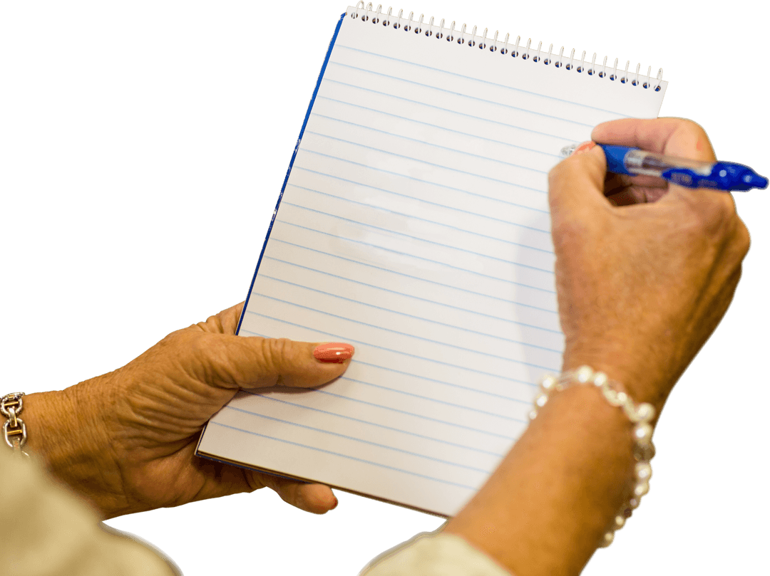 Transparent Female Hand Writing on Spiral Notepad Close-up