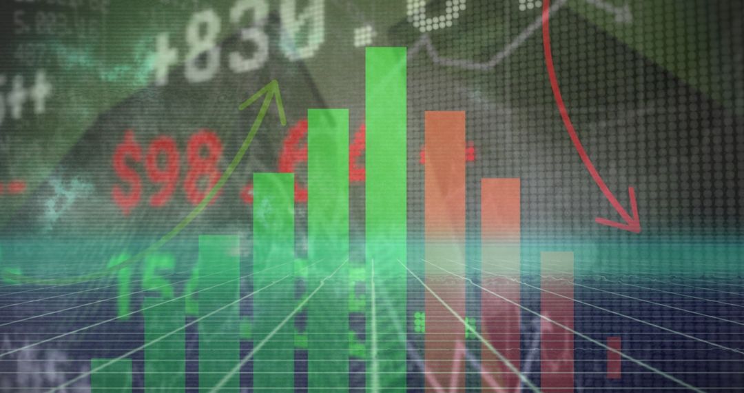 3D Bar Chart with Financial Data and Digital Annotations