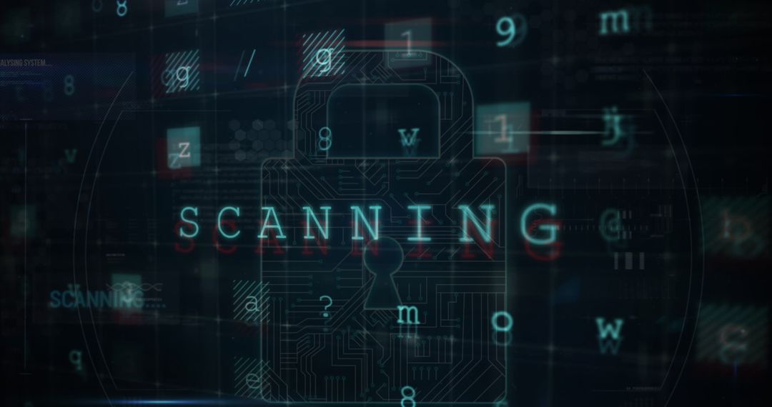Cybersecurity Lock with Scanning Text in Digital Matrix