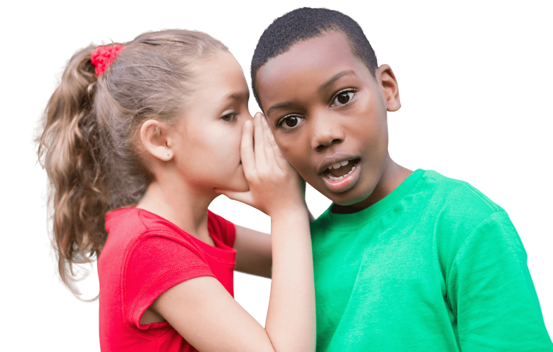 Children Whispering Secret on Transparent Background, Friendship Concept