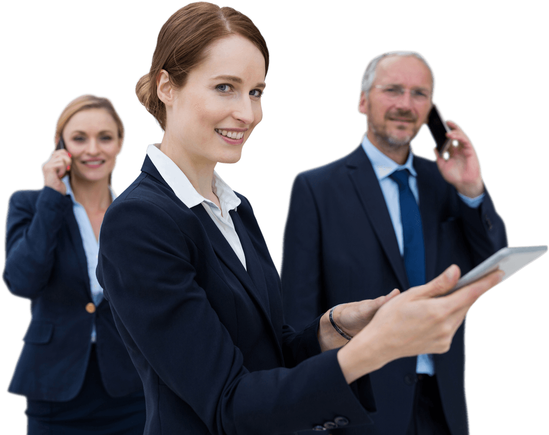 Transparent Business Team Collaboration with Tablet and Phones