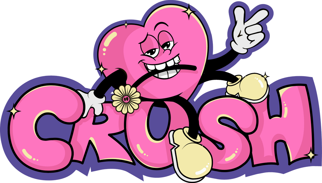 Playful Heart Character on Bubble Letters Transparent Art