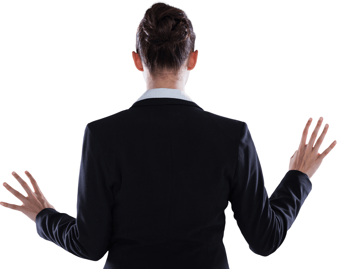 Transparent Rear View of Businesswoman with Interactive Gesture