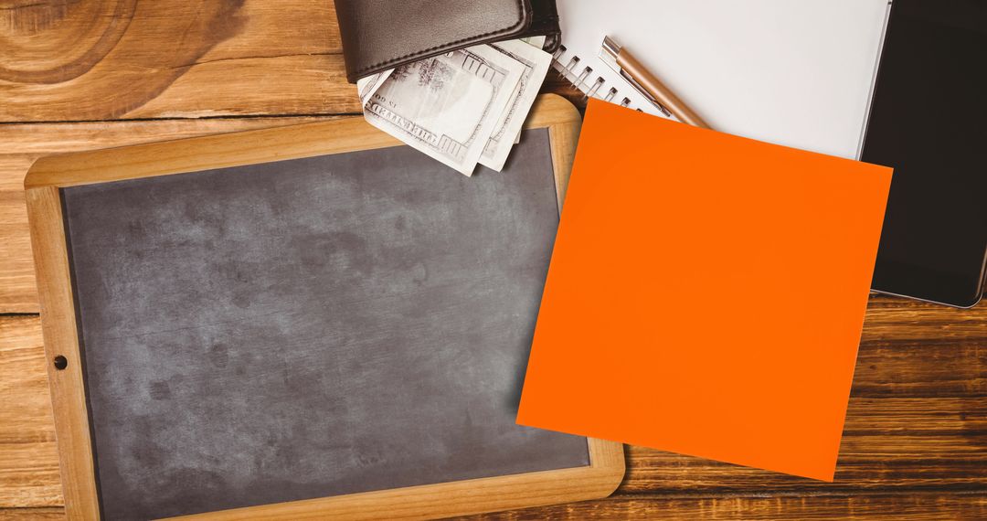 Organized Workspace with Memo Note and Chalkboard