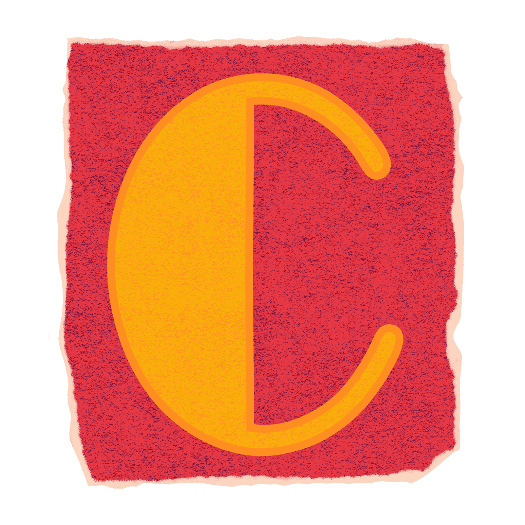 Transparent Background Red Square Featuring Orange C Design