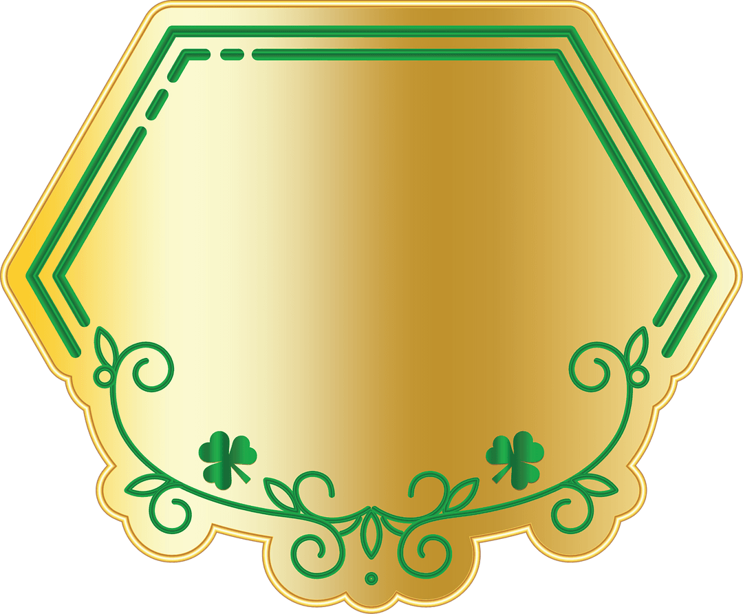 Elegant Golden Badge with Green Embellishments on Transparent Background