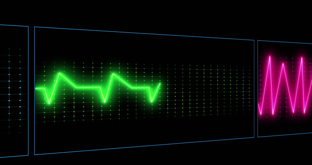 Digital Cardiograph on Black Background in Colorful Display