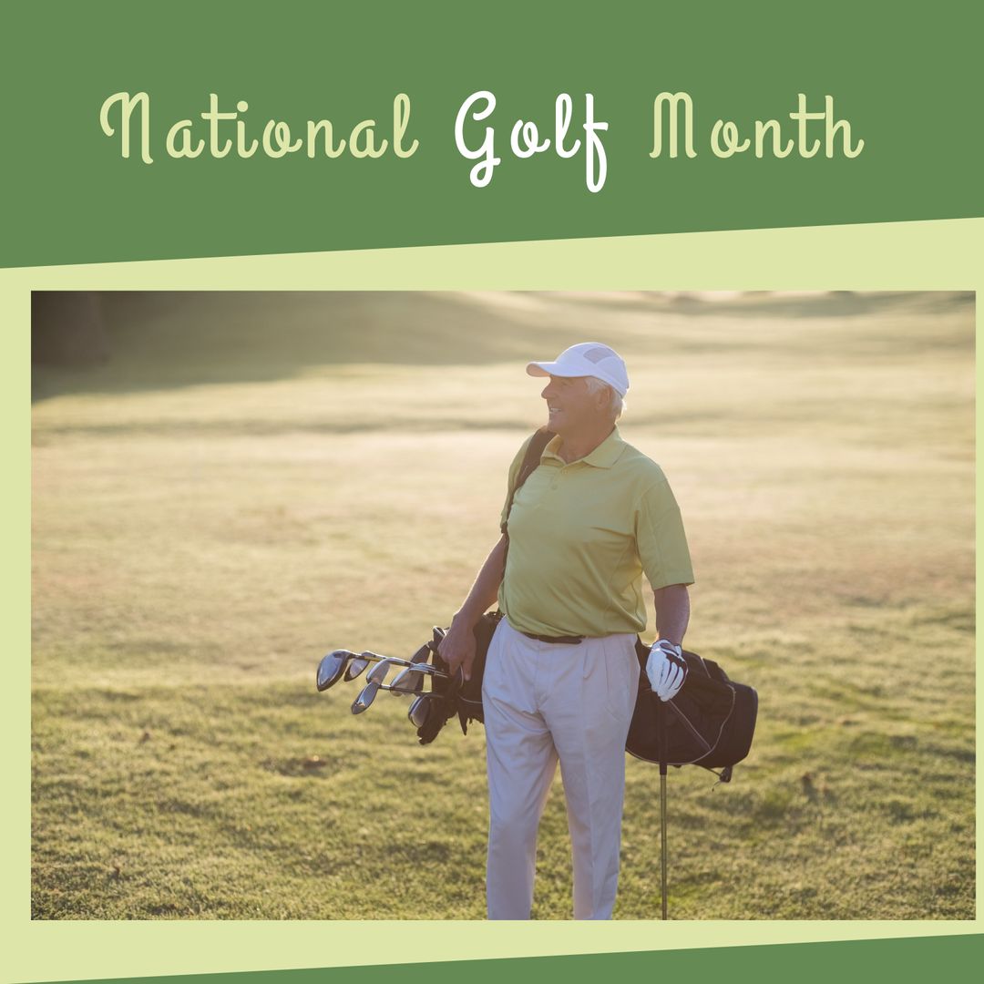 Senior Man Celebrating National Golf Month at Sunset