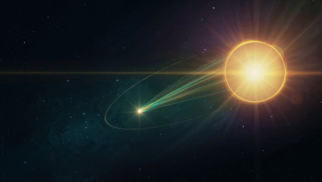 Radiating Sun-like Star with Luminous Probe Trailing Multicolored Plasma Tail across Deep Space