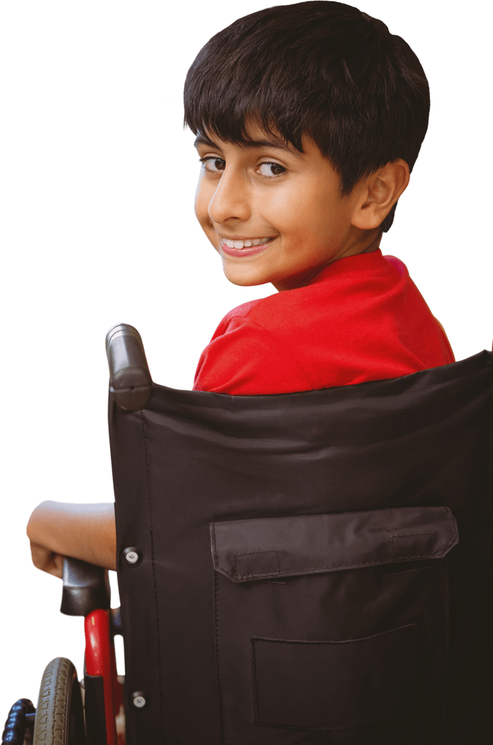Cute Boy in Wheelchair with Transparent Background Smiling
