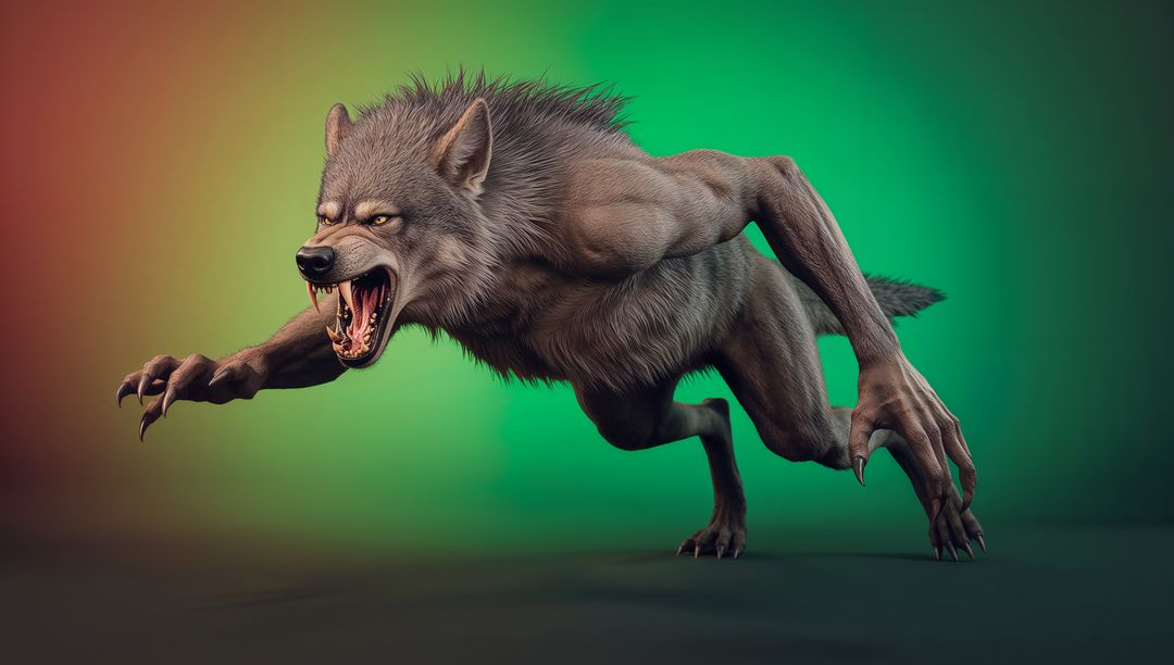 Fierce Fantasy Wolf Predator Lunging with Intensity