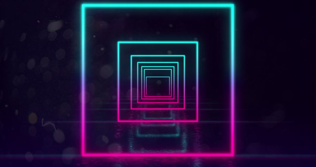 Hypnotic Neon Square Tunnel with Vibrant Turquoise and Pink Glow