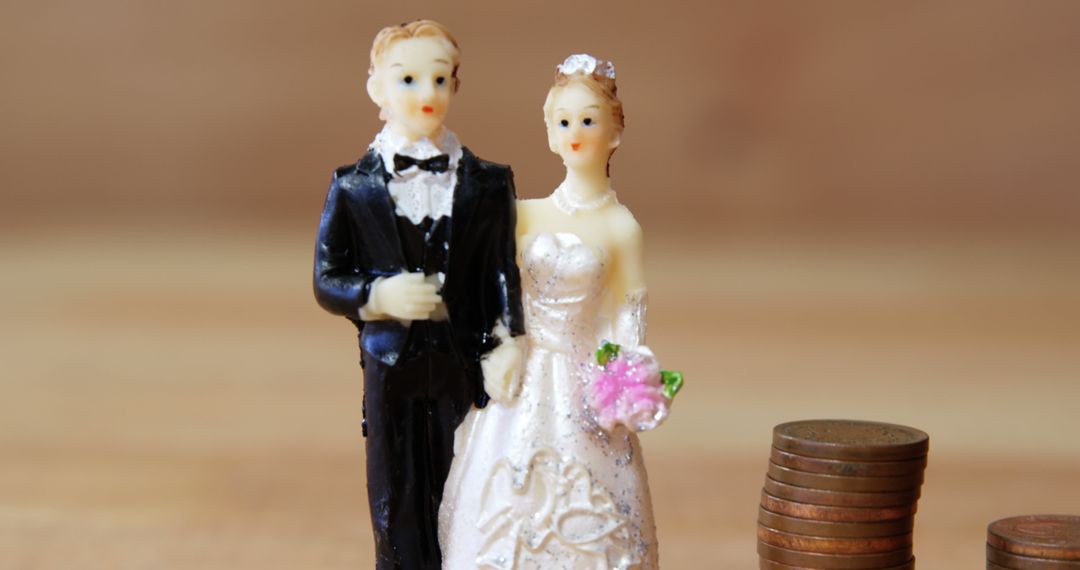 Bride and Groom Figurines with Stack of Coins - Free Images, Stock Photos and Pictures on Pikwizard.com