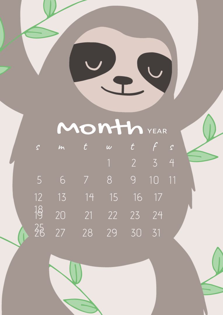 Cute Sloth-Themed Calendar Template - Download Free Stock Templates Pikwizard.com