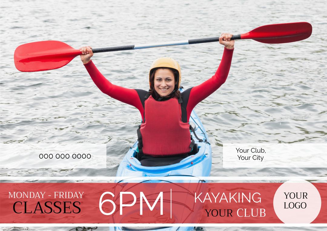 Woman Celebrating in Kayak with Paddle Raised - Download Free Stock Templates Pikwizard.com