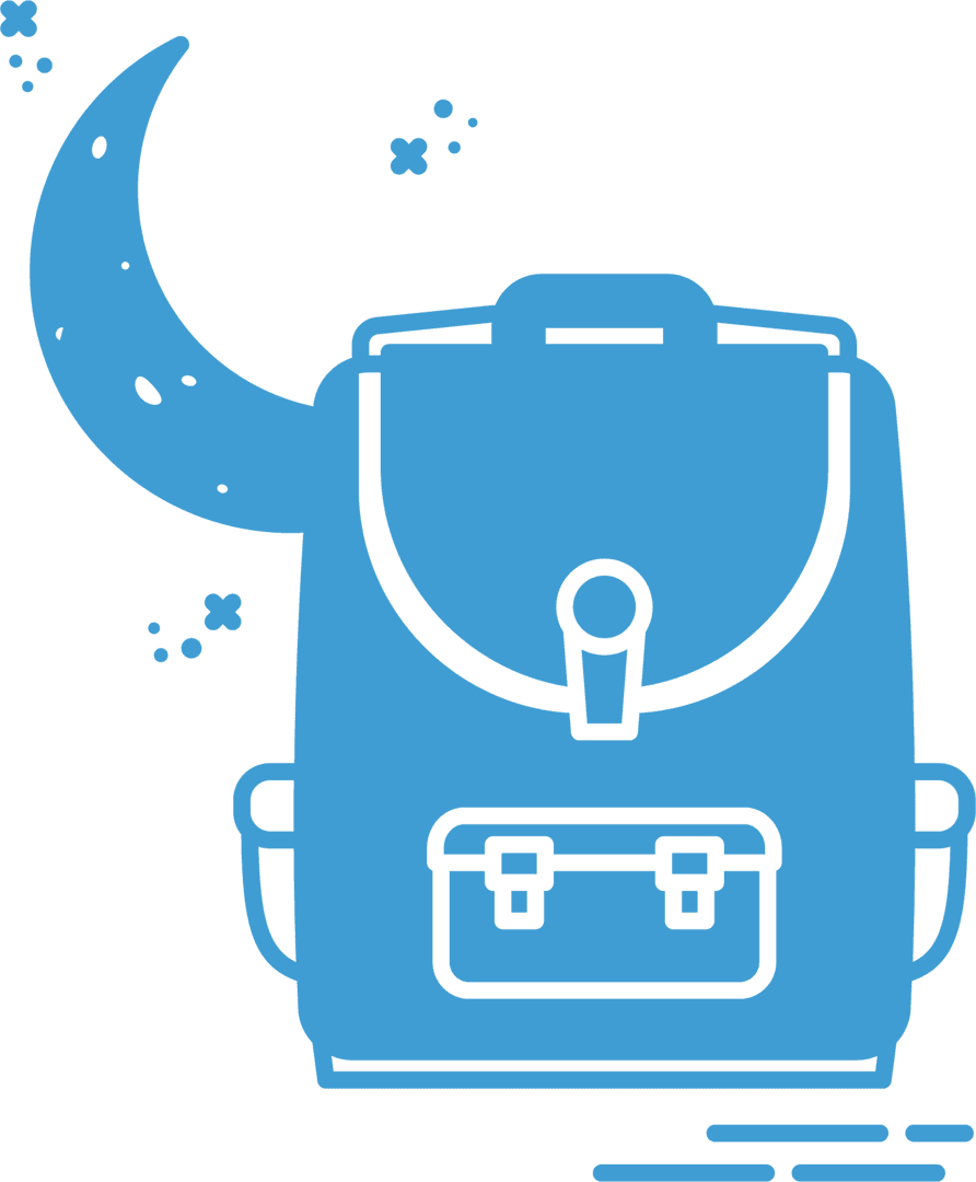 Transparent Blue Backpack with Moon and Stars Illustration
