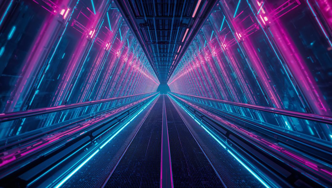 Futuristic Neon Cyberpunk Sci-Fi Corridor with Illuminated Walkway