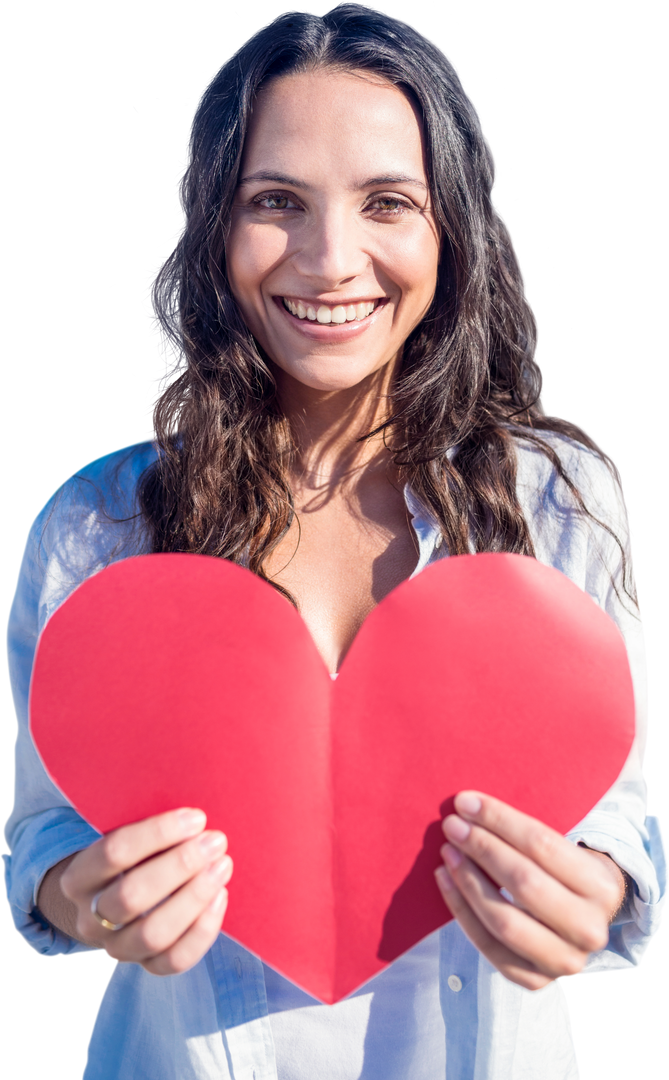 Happy Woman Holding Red Paper Heart Isolated on Transparent Background - Download Free Stock Images Pikwizard.com