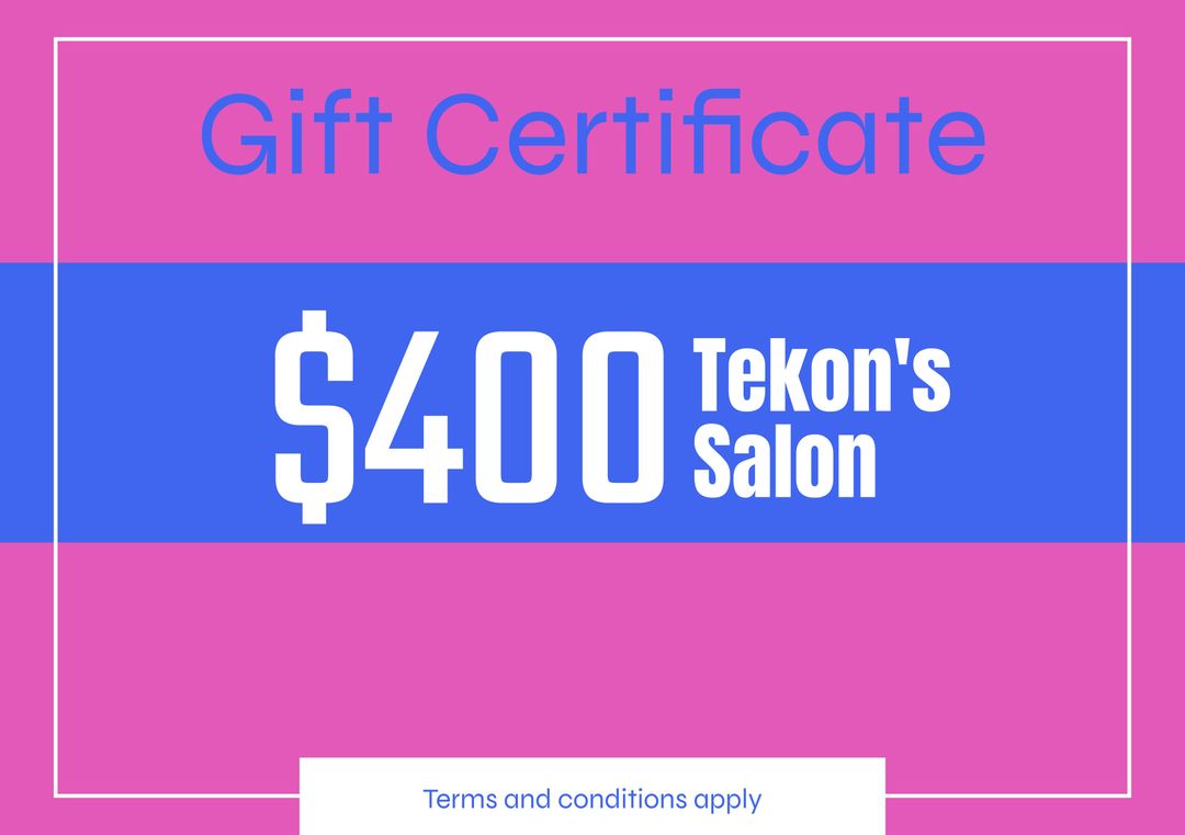 Salon Gift Certificate Design in Pink and Blue for Tekon's Salon - Download Free Stock Templates Pikwizard.com